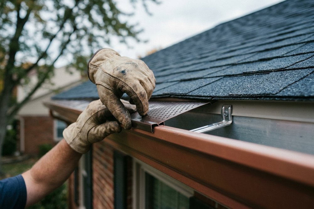 Gutter Guard Installation work in progress on a Indianapolis, Indiana home